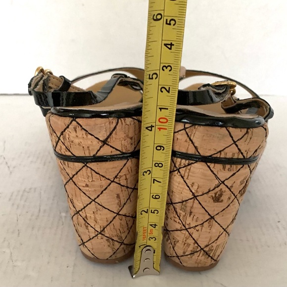 Black patent leather sandals slingback open toe lightweight platform wedges US10 - Picture 9 of 9